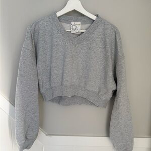 Aerie Offline Gray V-Neck Cropped Sweatshirt